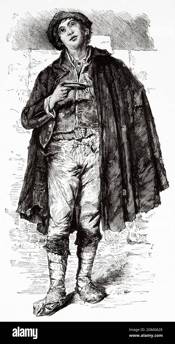 Savoyard Beggar, peinture de Rudolf Rossler (1864-1934) est un peintre de genre autrichien. Ancienne illustration gravée du XIXe siècle de la Ilustración Artística 1882 Banque D'Images Savoyard Beggar, peinture de Rudolf Rossler (1864-1934) est un peintre de genre autrichien. Ancienne illustration gravée du XIXe siècle de la Ilustración Artística 1882 Banque D'Images