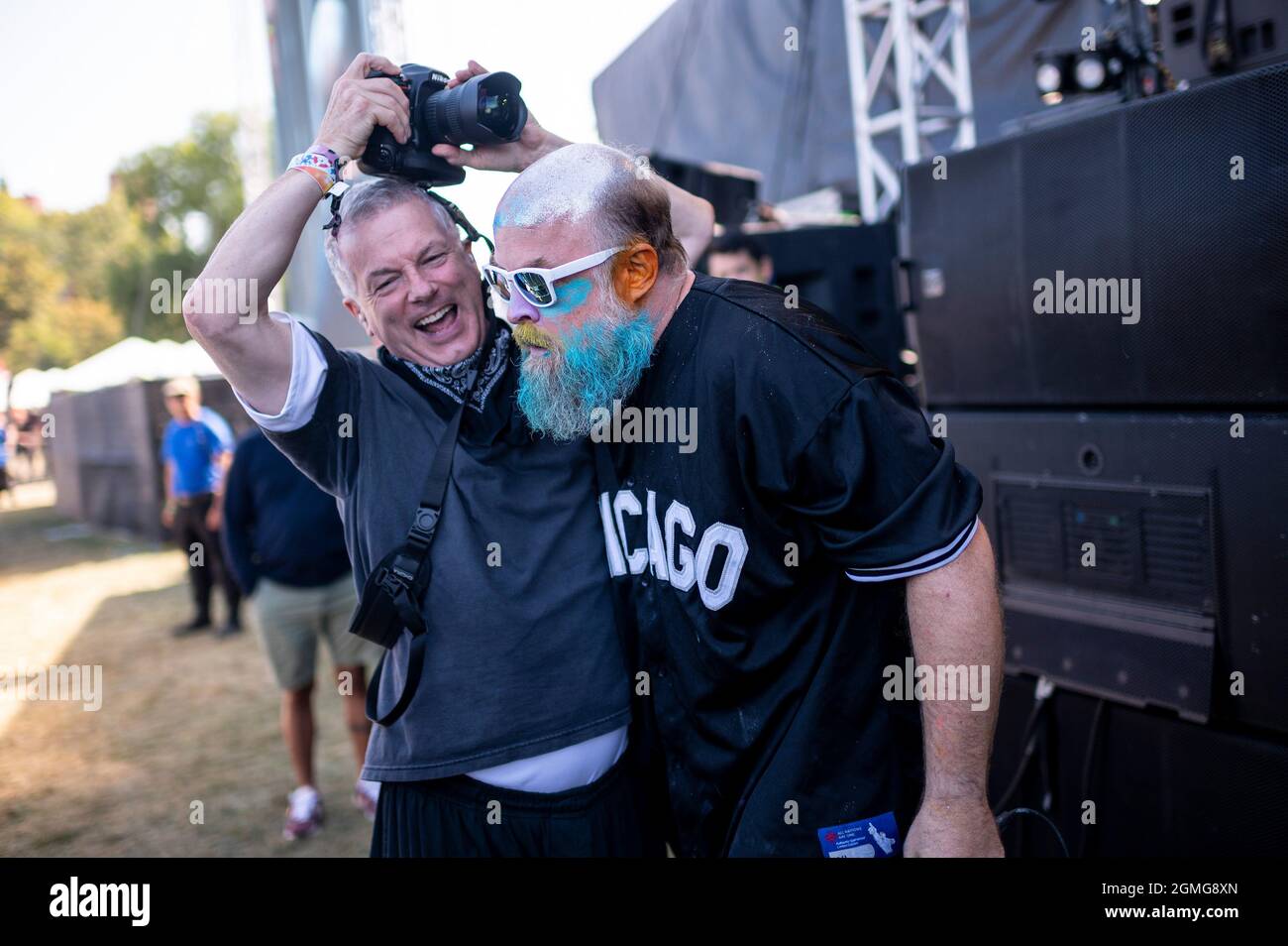 Chicago, États-Unis. 18 septembre 2021. Tim Harrington, des Savy Fav, se produit au parc Douglas pendant le festival de musique Riot Fest le samedi 18 septembre 2021 à Chicago, il. (Photo de Christopher Dilts/Sipa USA) crédit: SIPA USA/Alay Live News Banque D'Images