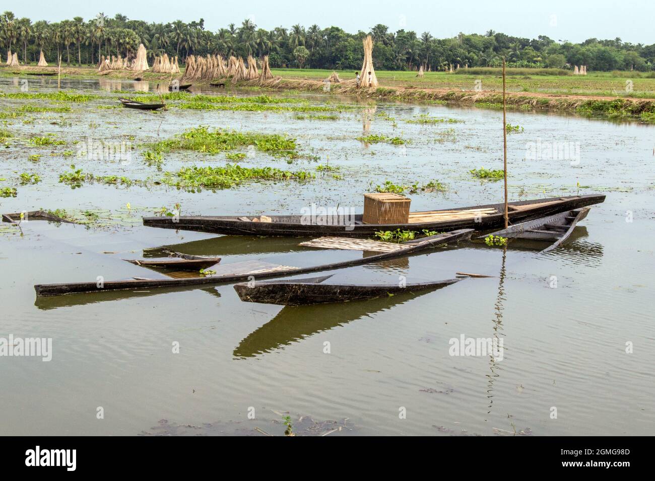 Bateau en naufrage et paysage rural au nord 24 Parganas ouest bengale inde Banque D'Images