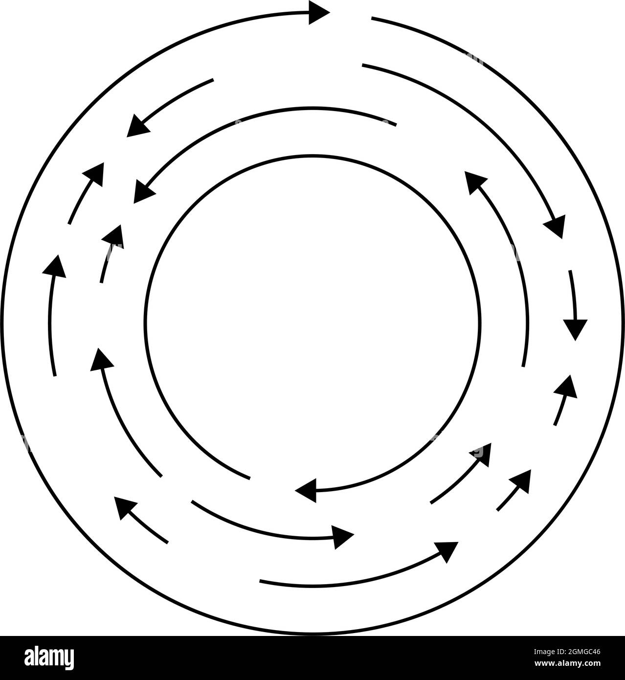 Circulaire, flèches de cercle en sens inverse, dans la direction opposée - illustration vectorielle de stock, graphiques clip-art Illustration de Vecteur