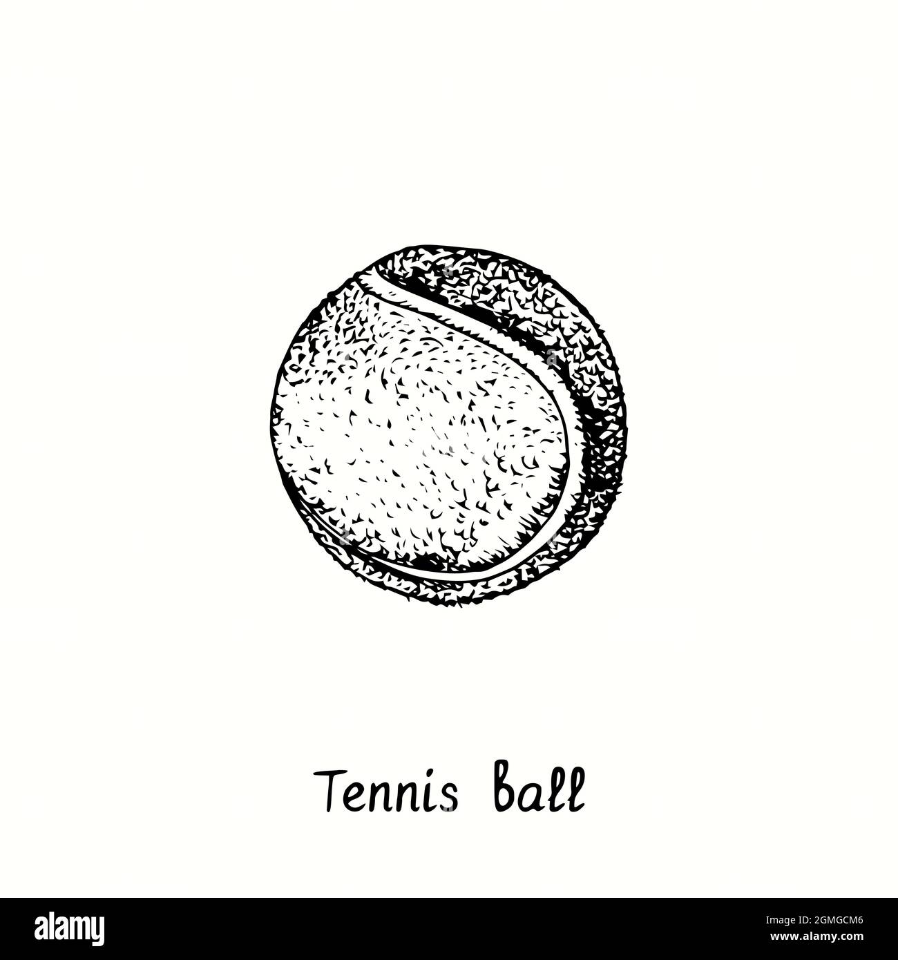 Balle de tennis. Dessin d'une boisée noire et blanche à l'encre Photo Stock  - Alamy