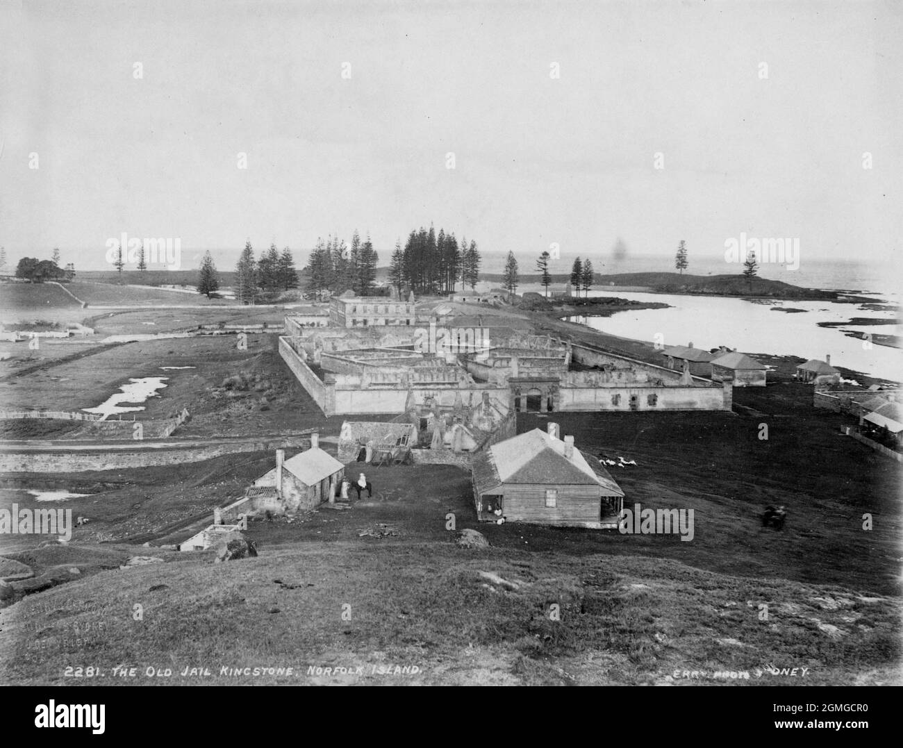 1885 photo montrant l'ancienne prison, Kingston, île Norfolk Banque D'Images