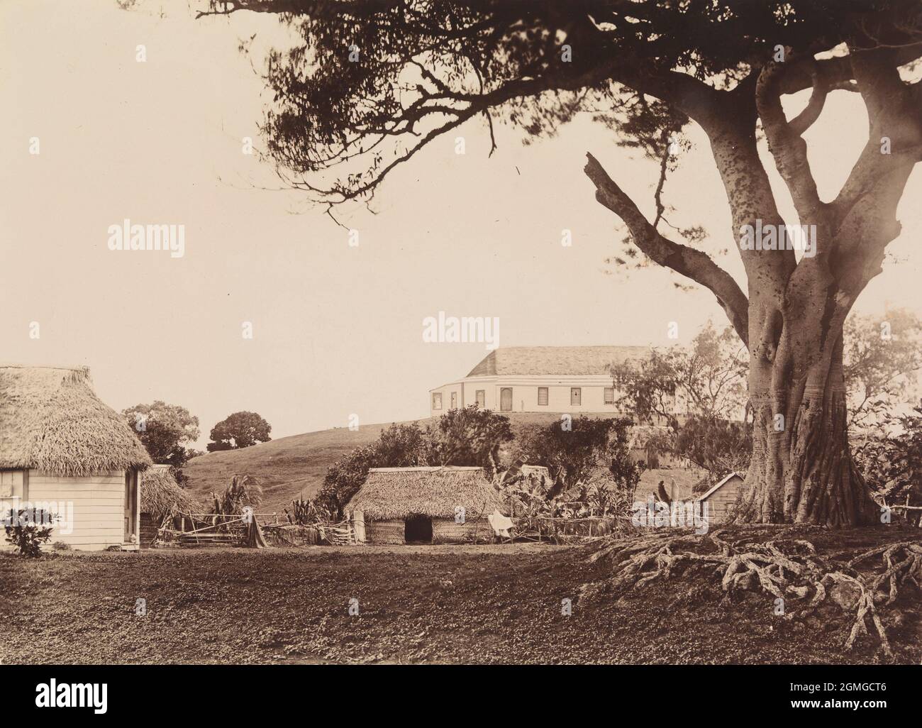 1885 photo de maisons sur l'île principale, Utu Vavaʻu, à Vava'u, un groupe de plus de 50 îles à Tonga, à environ 150 miles au nord de Tongatapu. Banque D'Images