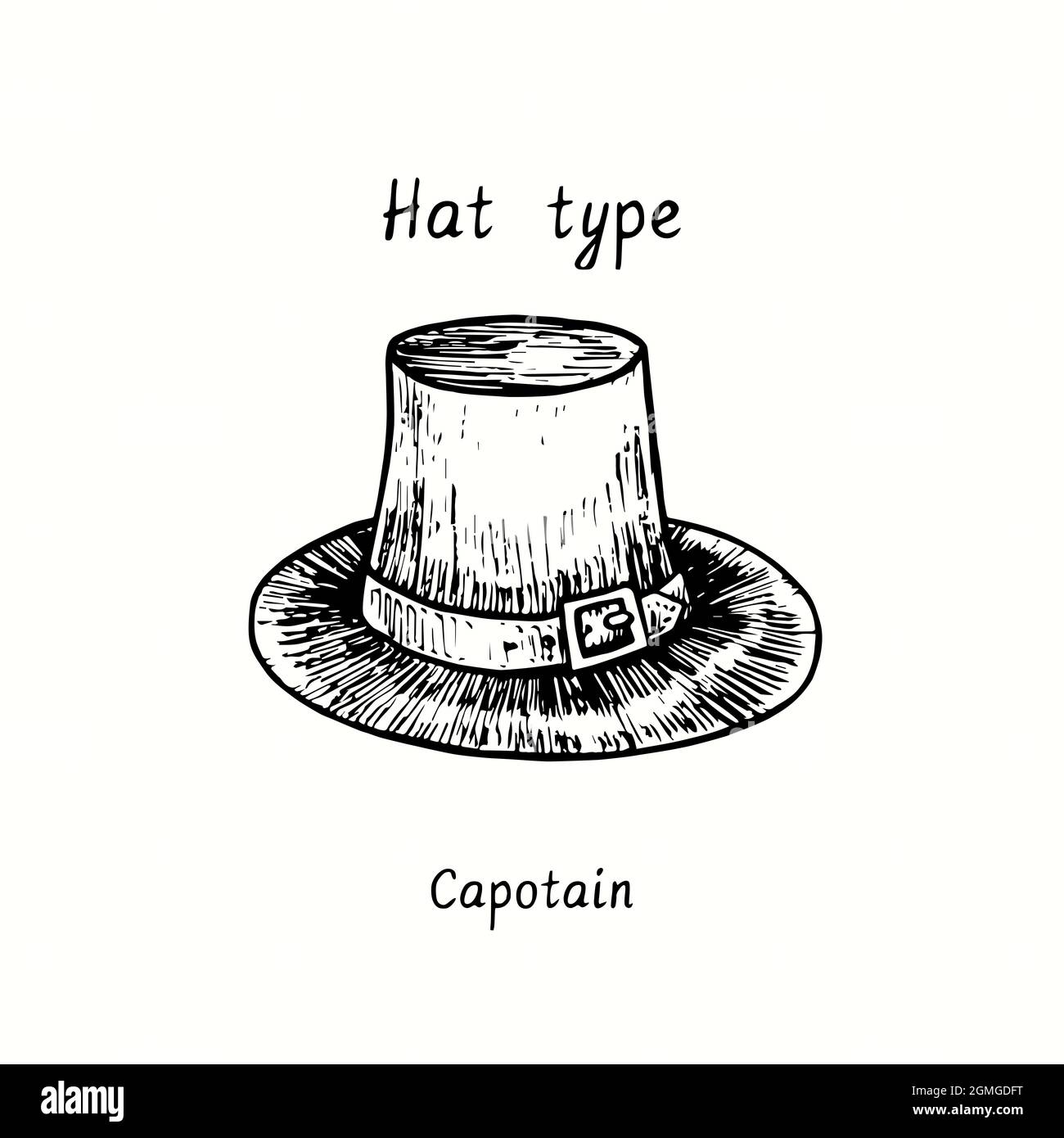 Type chapeau, Capotain. Illustration de la mise en plan noir et blanc à  l'encre Photo Stock - Alamy