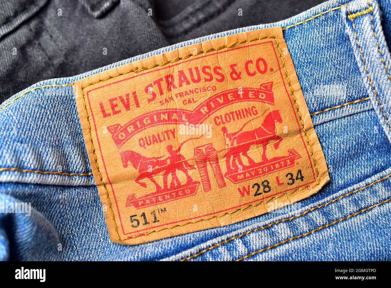 New Delhi, Inde - 22 novembre, 2019: Levi marque Tag On Jeans Banque D'Images