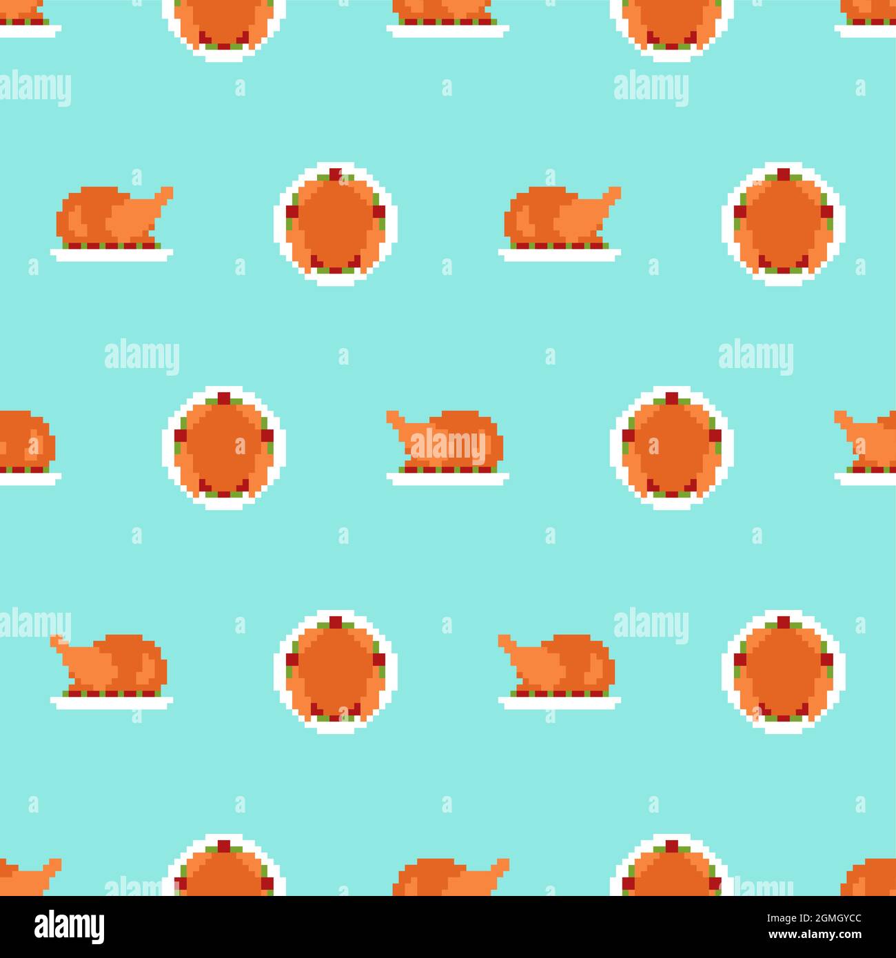 Motif de dinde torréfié sans couture. Arrière-plan de la torréfaction pixélisée. texture vectorielle 8 bits Illustration de Vecteur