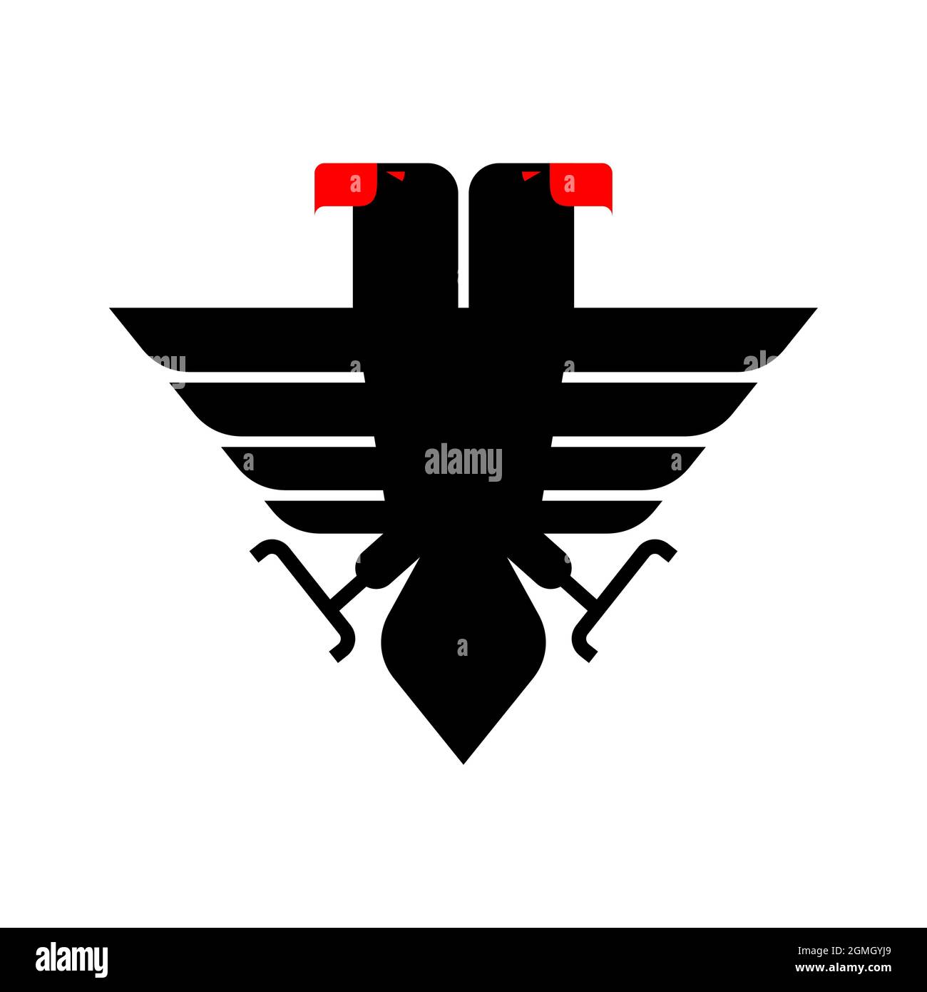 Symbole aigle à deux têtes. Signe de l'oiseau de proie noir. Logo Hawk Illustration de Vecteur