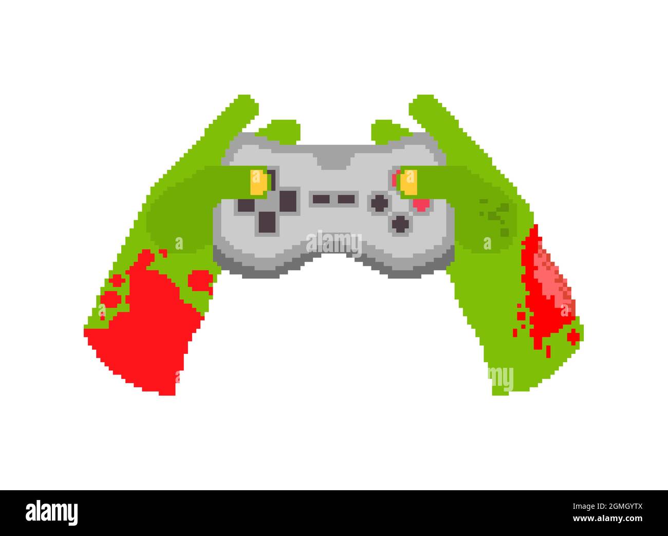 Zombie mains et joystick pixel art. 8 bit Zombie joue sur manette. Illustration de Vecteur