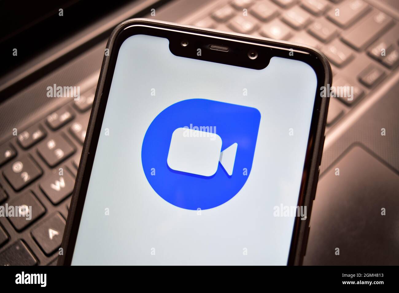 New Delhi, Inde - 22 décembre 2019 : application Google Duo sur smartphone, application d'appel vidéo logo Google Duo sur téléphone mobile Banque D'Images