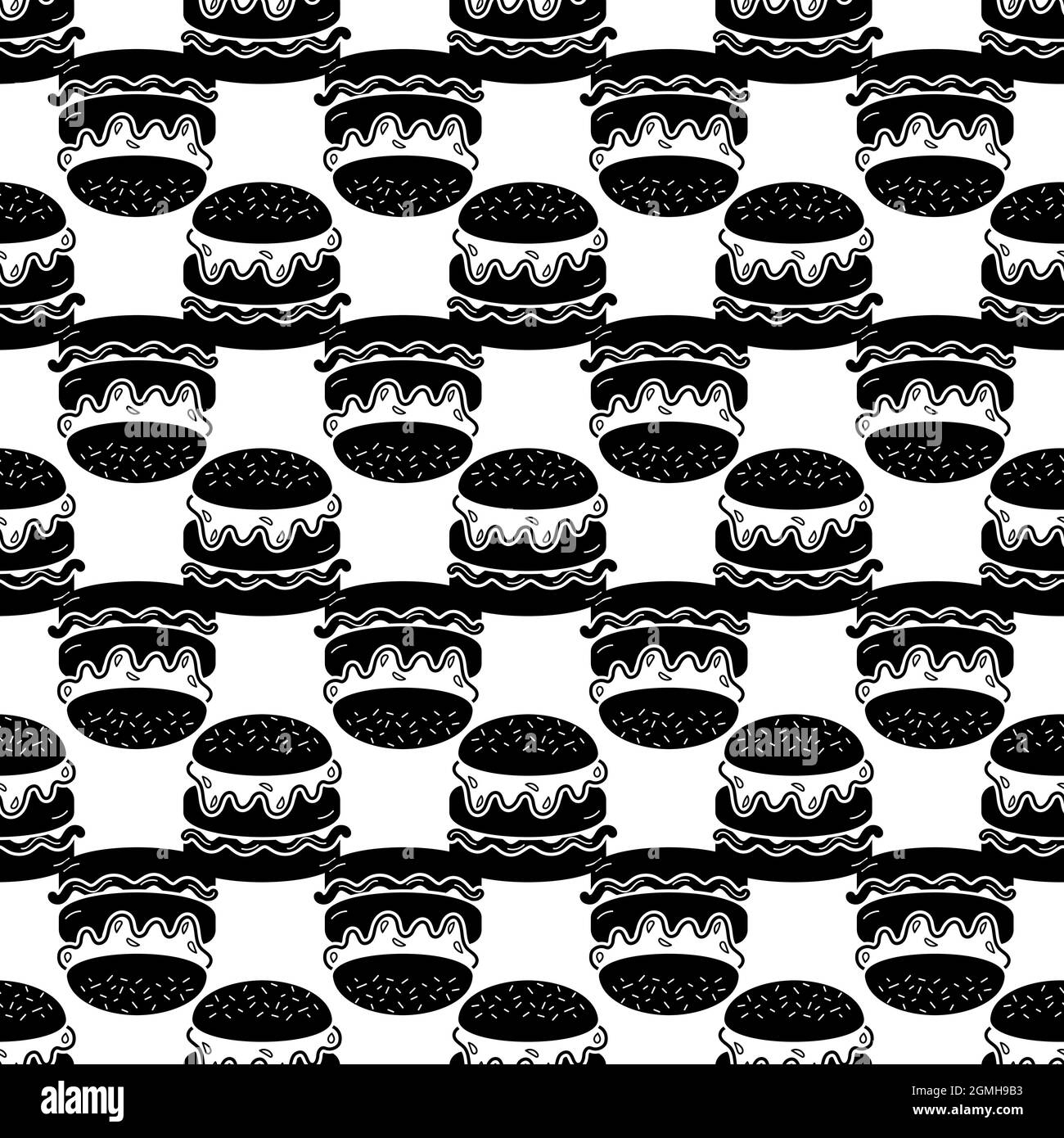 Motif hamburger Street food texture d'arrière-plan sans couture répétition de papier peint vecteur géométrique Illustration de Vecteur