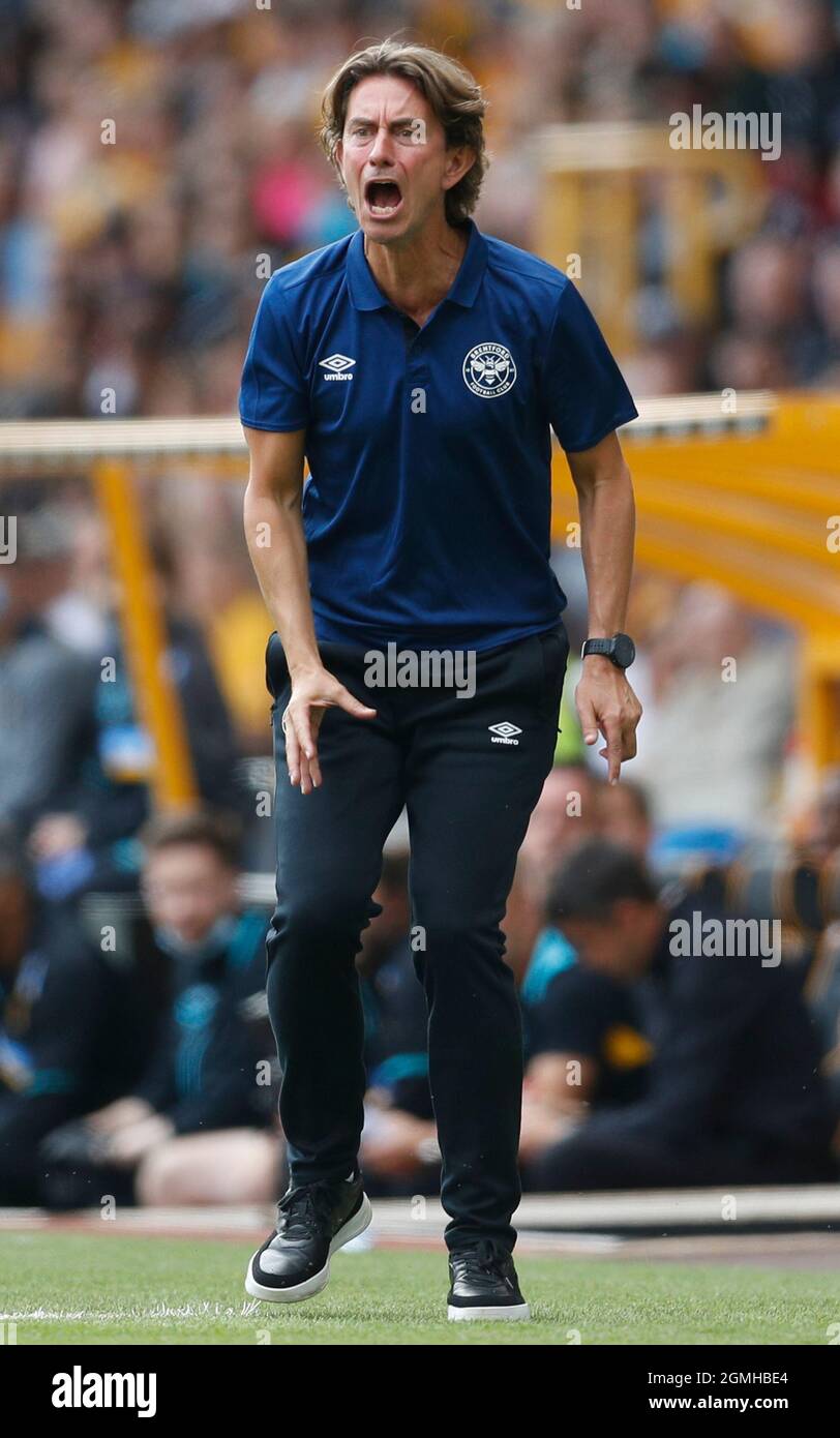 Wolverhampton, Angleterre, 18 septembre 2021. Thomas Frank directeur de Brentford pendant le match de la Premier League à Molineux, Wolverhampton. Le crédit photo doit être lu : Darren Staples / Sportimage Banque D'Images