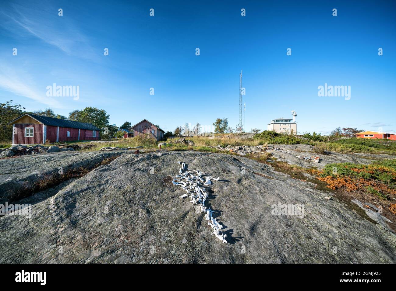 Station pilote et autres anciens bâtiments de l'île d'Isokari, Kustavi, Finlande Banque D'Images
