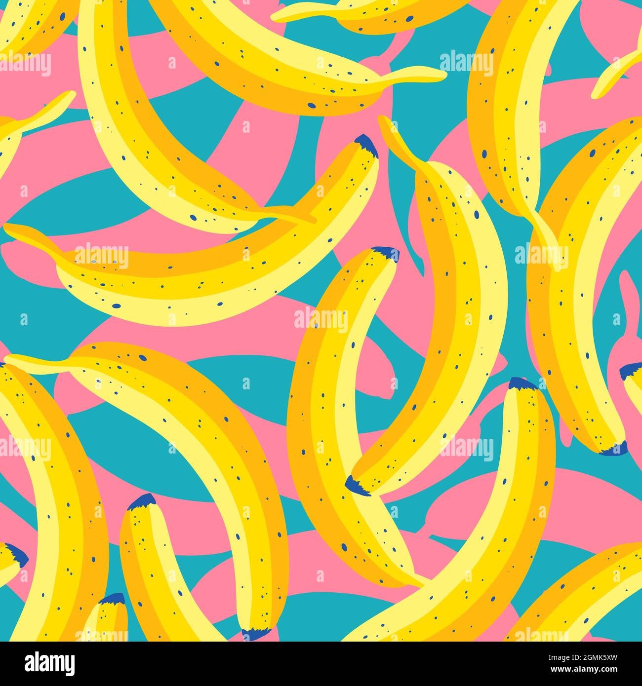 Motif vectoriel vintage sans coutures avec bananes jaunes dans un style pop art. Motif de banane vectoriel avec ombres roses. Motif tropical avec bananes. Illustration de Vecteur