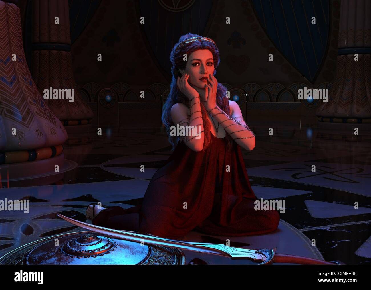 Graphiques d'ordinateur 3D d'une fille avec un regard antique Banque D'Images