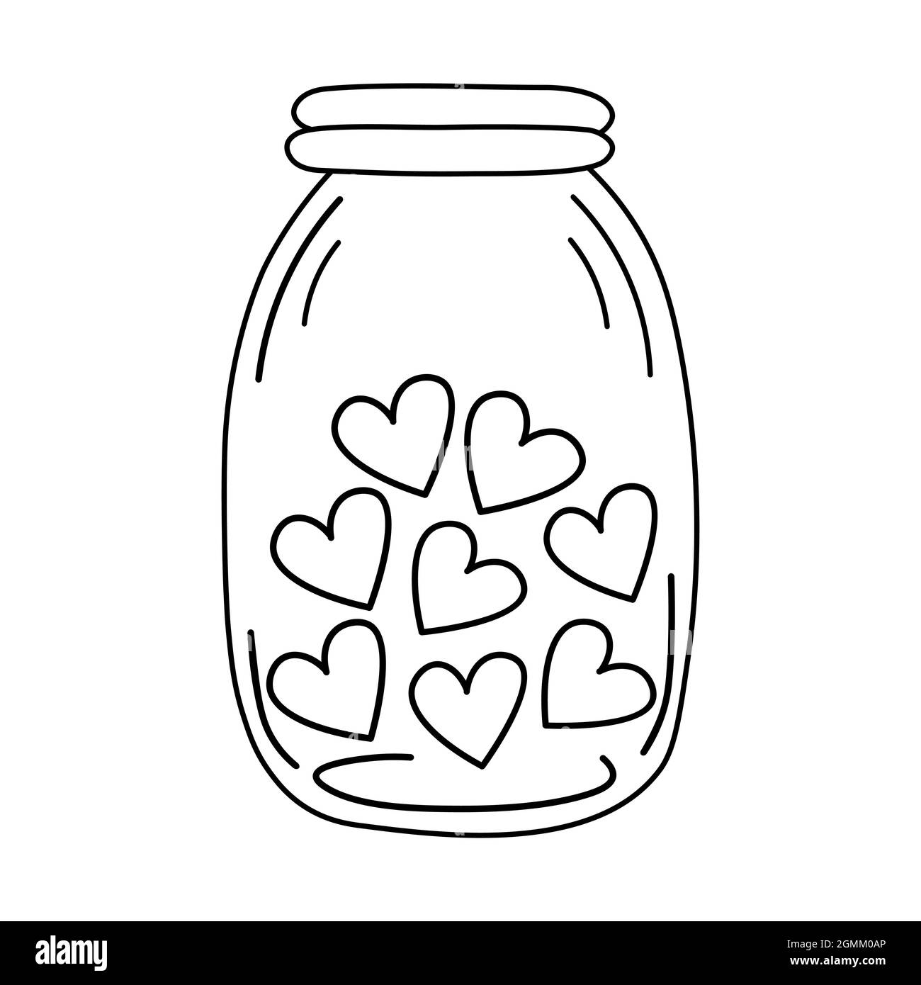 Pot avec coeurs. Concept mariage et romance. Élément pour carte postale, logo, icône, Web, invitation, décor. Illustration vectorielle de style doodle isolée o Illustration de Vecteur