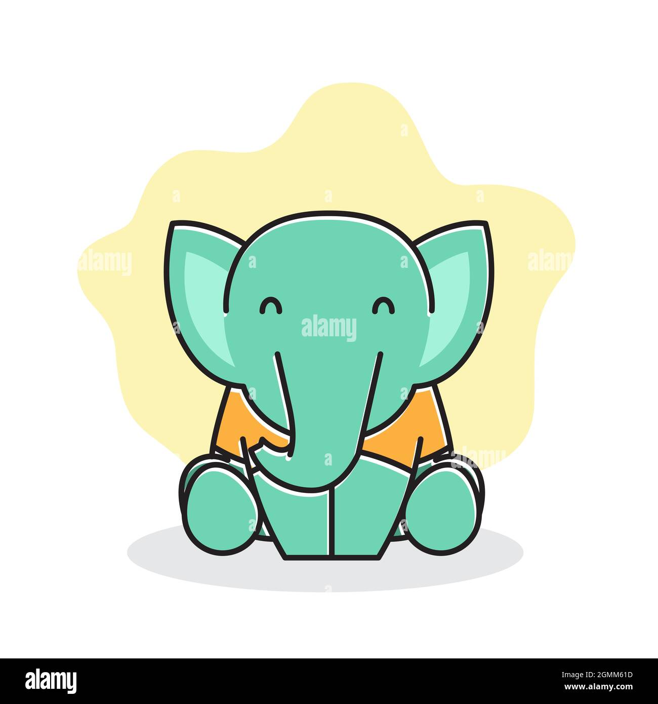 Mignon bébé éléphant Happy friendly assis souriant personnage de dessin animé Illustration de Vecteur