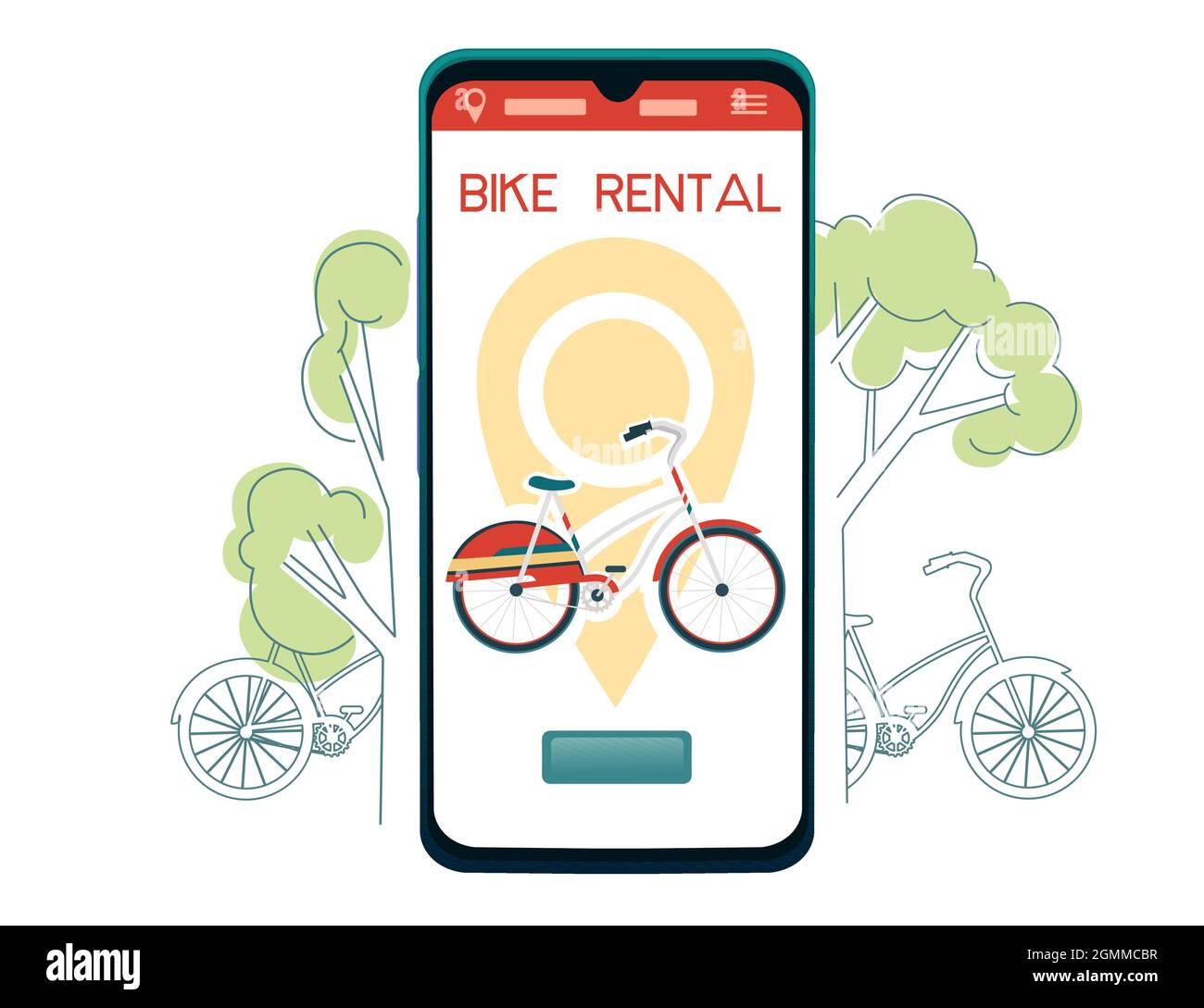 Application smartphone de location de vélo avec illustration vectorielle du menu de navigation sur fond blanc Illustration de Vecteur