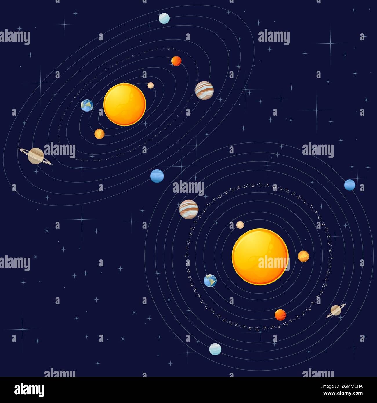 Système solaire avec soleil et planètes objets espace illustration  vectorielle dans un ciel sombre et profond avec un arrière-plan étoilé  Image Vectorielle Stock - Alamy