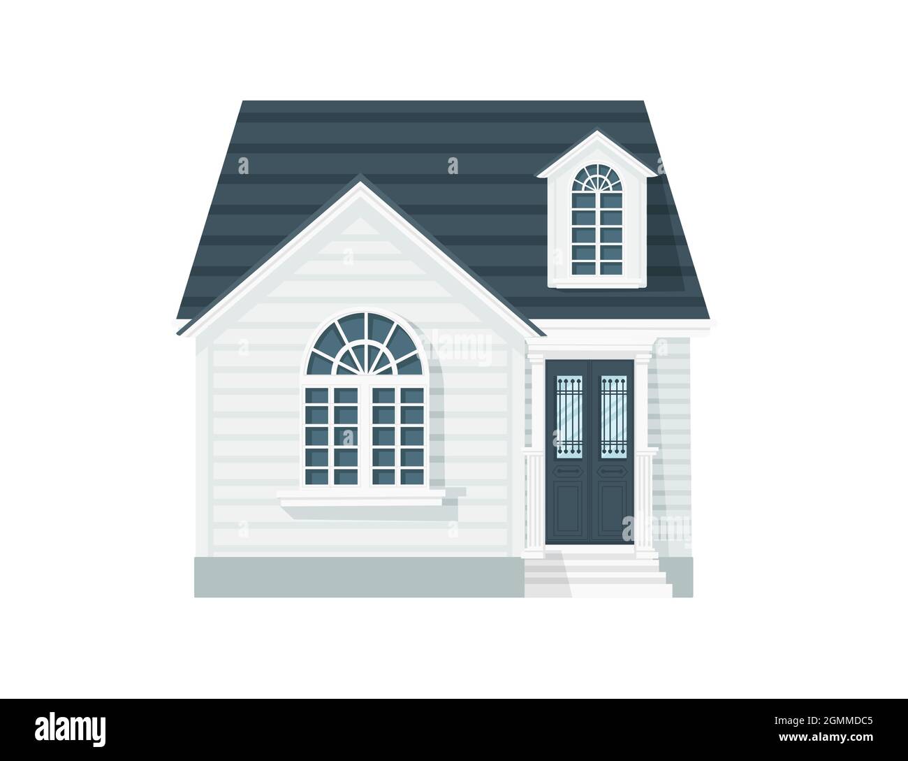 Maison de campagne avec porte et fenêtre couleur bleue bâtiment résidentiel illustration vectorielle sur fond blanc Illustration de Vecteur