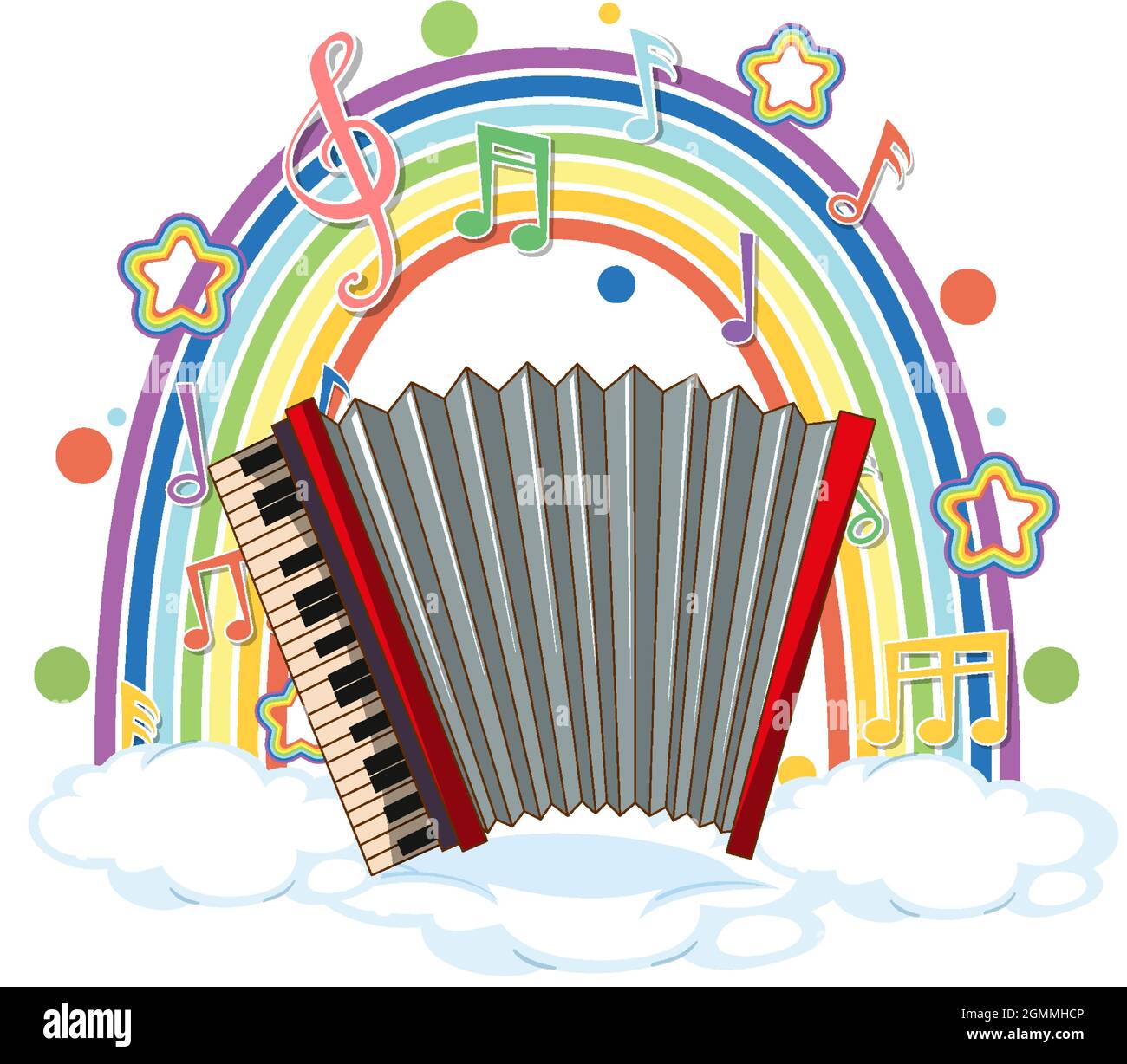 Accordéon avec symboles de mélodie sur l'illustration arc-en-ciel Illustration de Vecteur