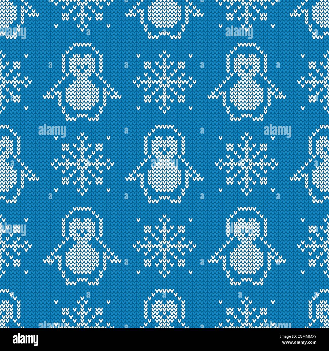 Motif sans coutures tricoté avec pingouins et flocons de neige. Fond du pull d'hiver. Illustration vectorielle. Illustration de Vecteur