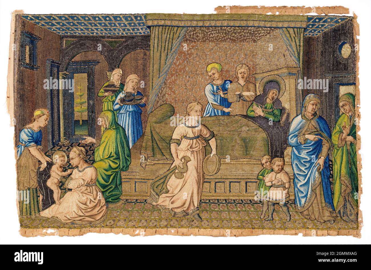 Benazzo Gozzoli, la naissance de Jean-Baptiste (panneau brodé), tissu, 1460-1480 Banque D'Images