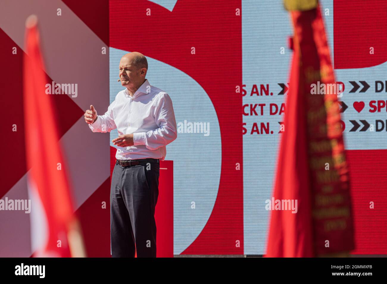 MUNICH, ALLEMAGNE - SEPTEMBRE 18 : OLAF Scholz des sociaux-démocrates (SPD) le 18 septembre 2021 à Munich, Allemagne. Banque D'Images