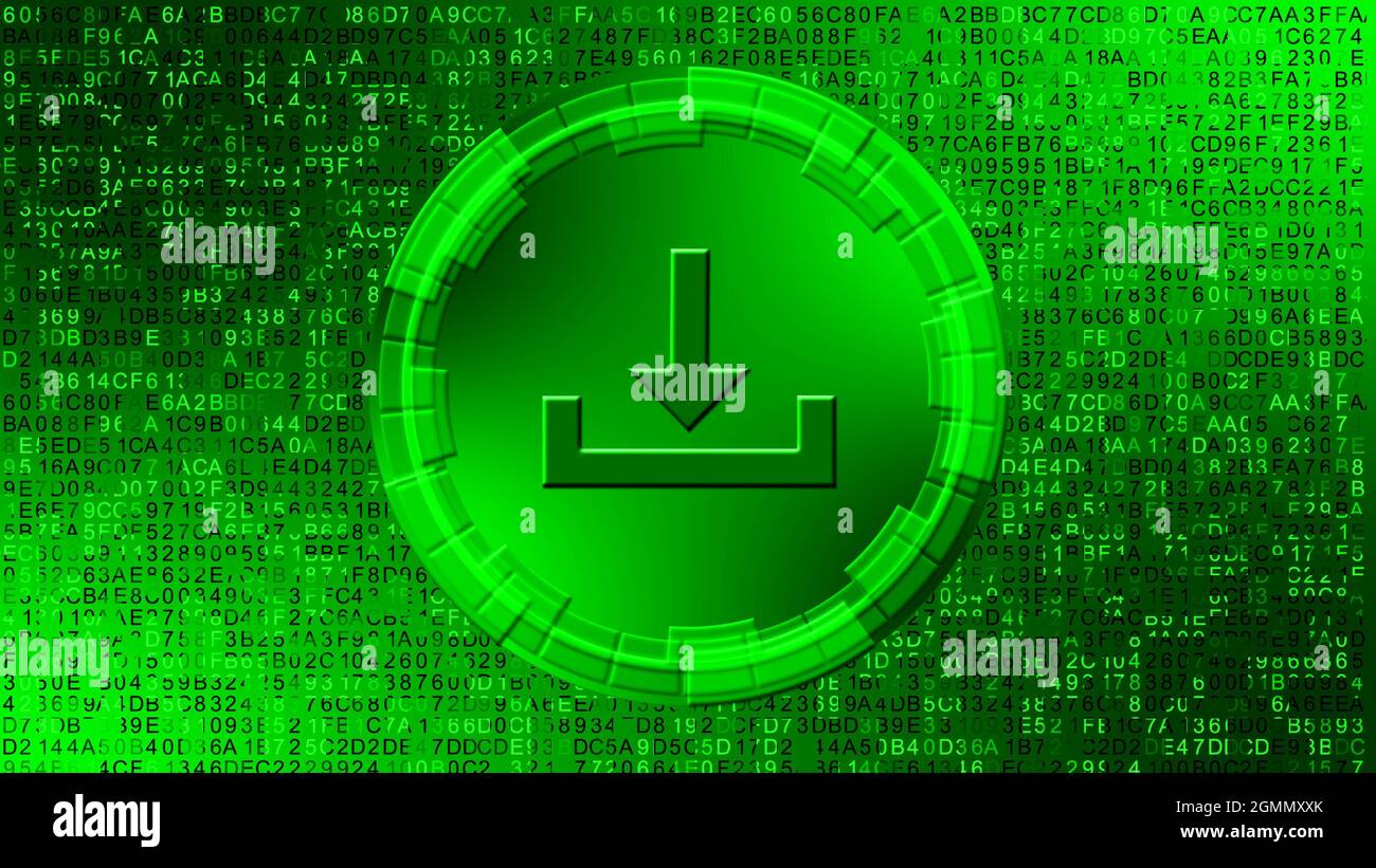 Télécharger le symbole au centre des éléments circulaires sur fond numérique - éléments graphiques en vert - stockage de données réseau de technologie d'entreprise Banque D'Images