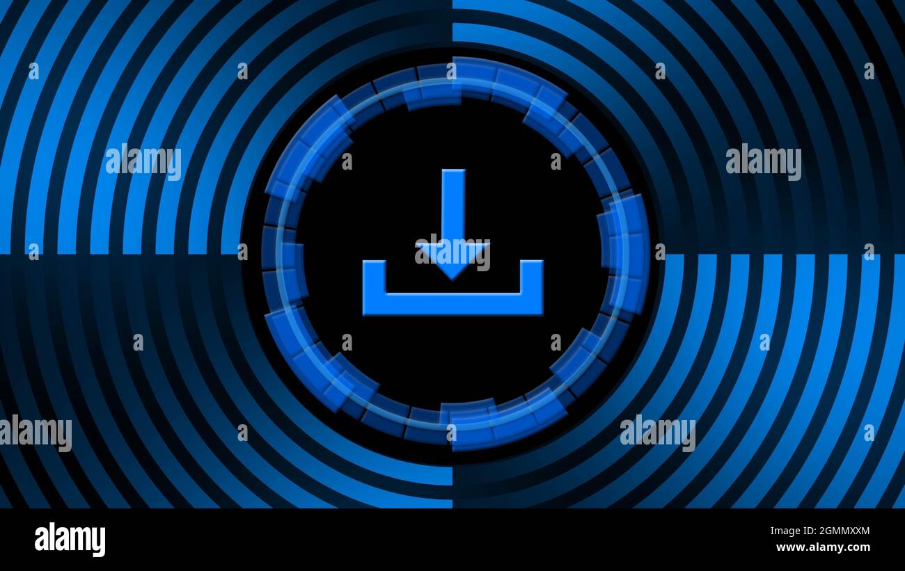 Télécharger le symbole au centre des lignes circulaires de couleur bleue - stockage de données concept de réseau technologique d'entreprise - illustration 3D Banque D'Images