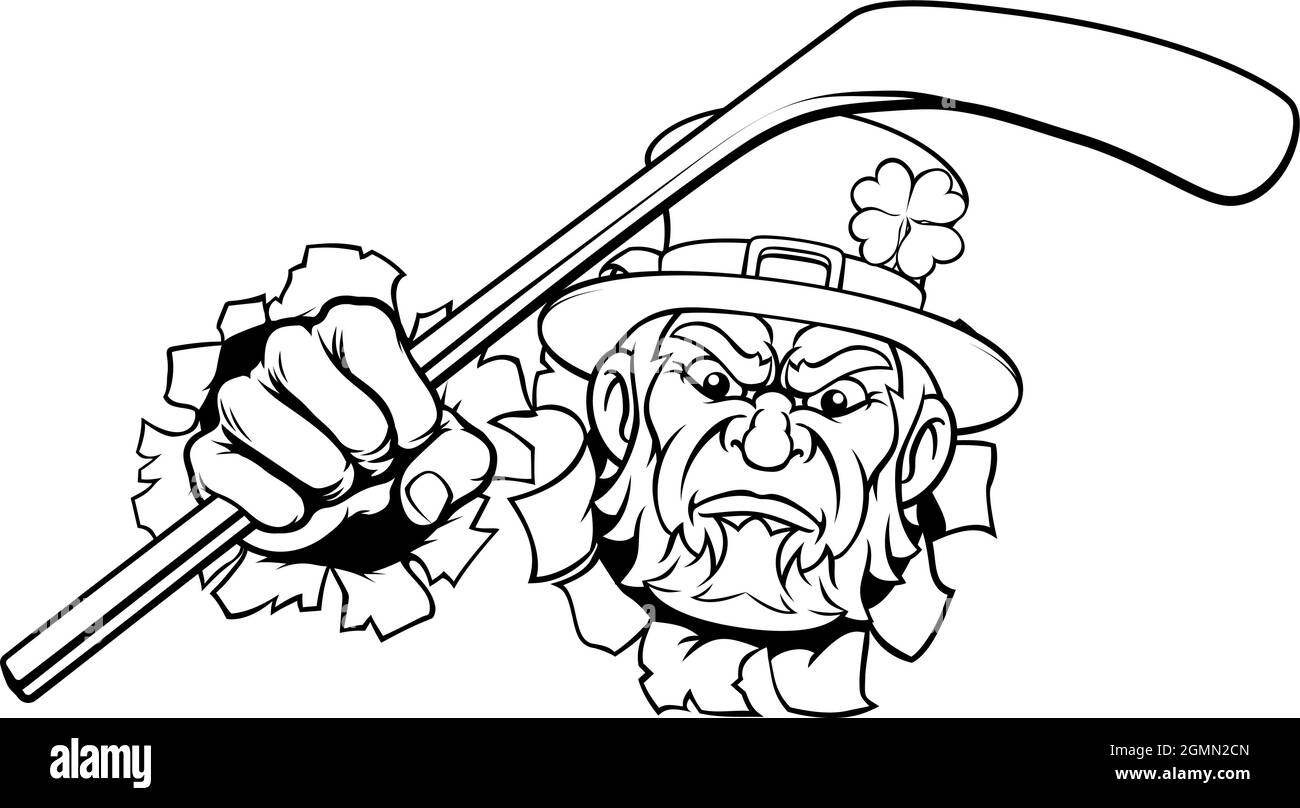 Hockey sur glace Lepremun, mascotte de sport, dessin animé Illustration de Vecteur