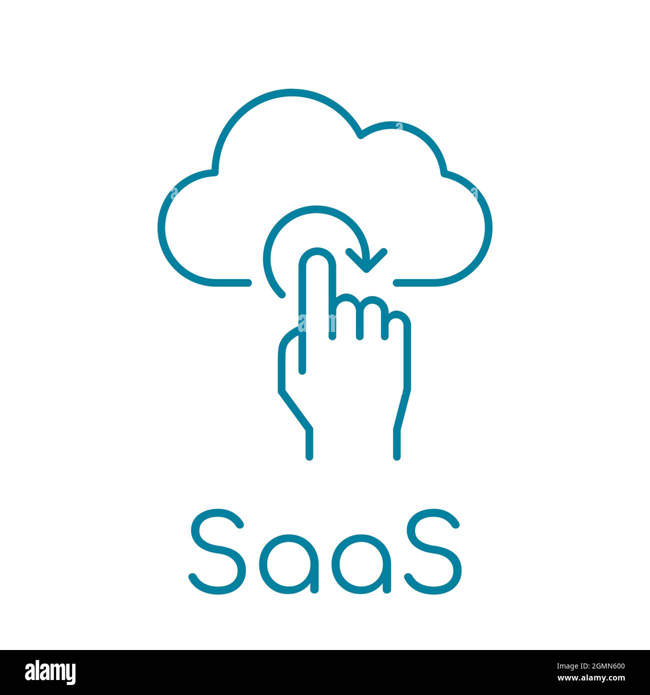 Icône de ligne SaaS. Symbole logiciel en tant que service. Nuage avec index. Licences logicielles à la demande. Plate-forme de Cloud computing. Vecteur, plat. Illustration de Vecteur