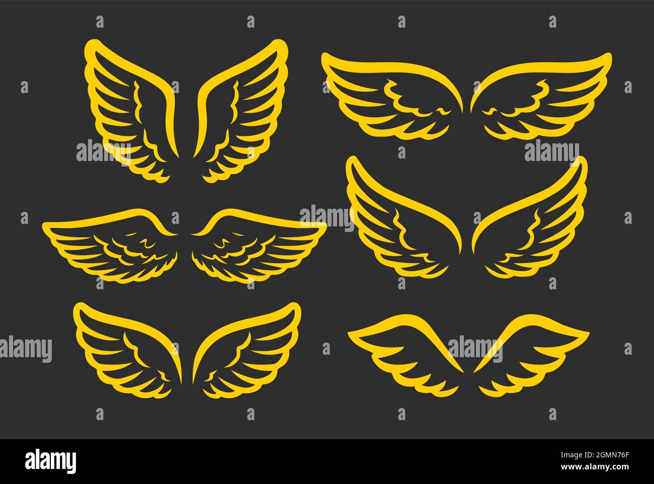 Ensemble d'icônes dorées des ailes. Élément graphique de conception. Modèle pour logo. Illustration vectorielle Illustration de Vecteur