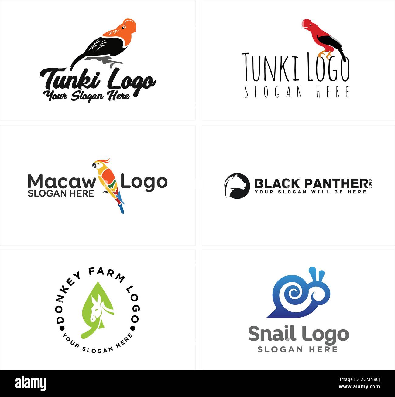 Un ensemble de motif animal oiseau cheval escargot animal magasin logo Illustration de Vecteur