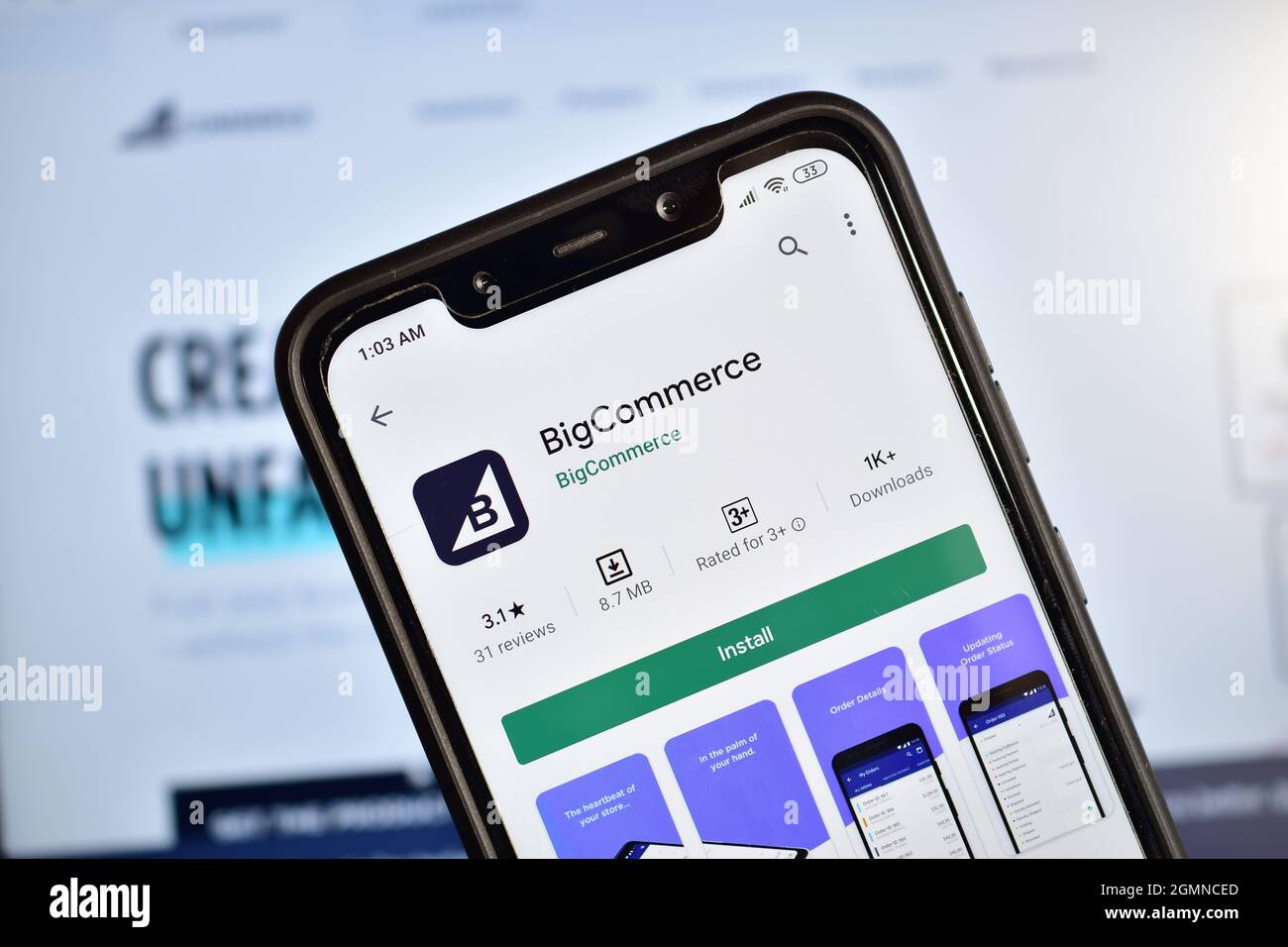 New Delhi, Inde 10 avril 2020:- Bigcommerce est un site web de commerce électronique, Big Commerce est un site web utilisé pour vendre des produits en ligne Banque D'Images