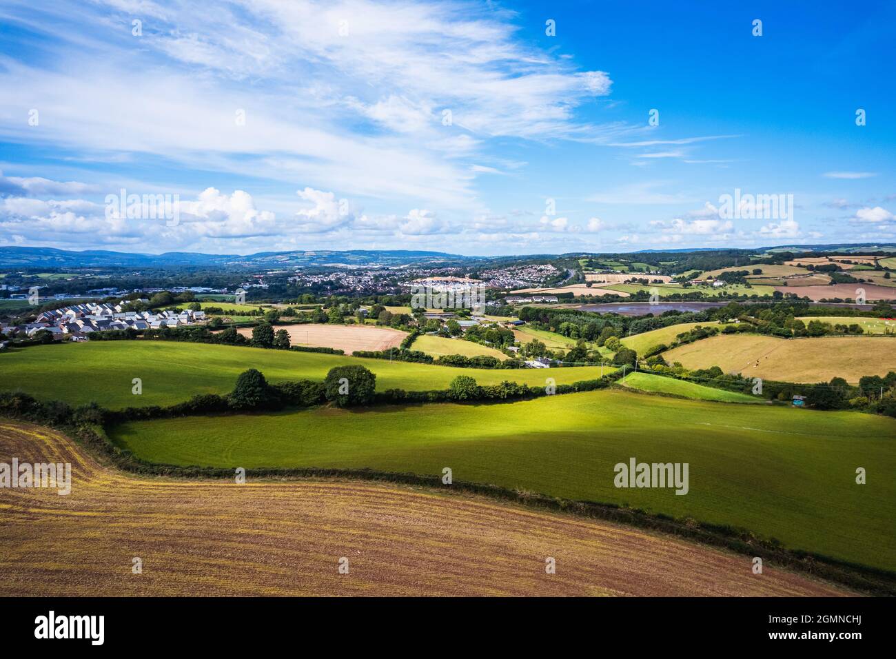 Photographie de drone, Fields and Meadows Over River Teign, Devon, Angleterre, Europe Banque D'Images