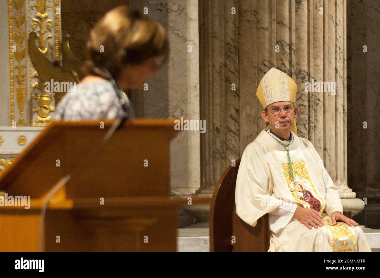 Italie, Rome, Vatican, 21/09/20. Msg. Dominique Blanchet, Evêque de Créteil, célèbre la messe dans la basilique Saint-Paul à l'extérieur des murs, lors de la visite ad Limina de la Conférence épiscopale française (diocèses de Paris, Lyon, Créteil et Ordinariat militaire. Banque D'Images