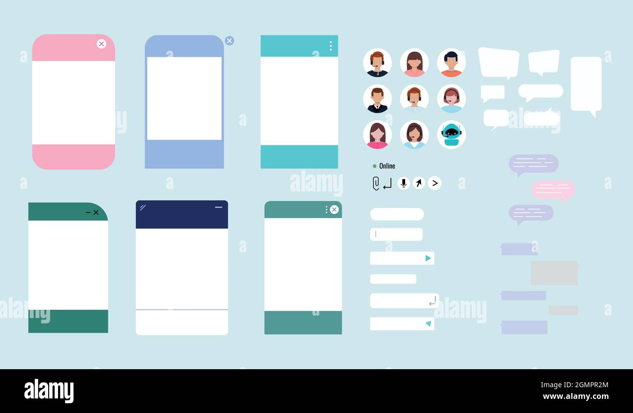 Chat bot dialoge Windows créateur pack vectoriel. Illustration de Vecteur