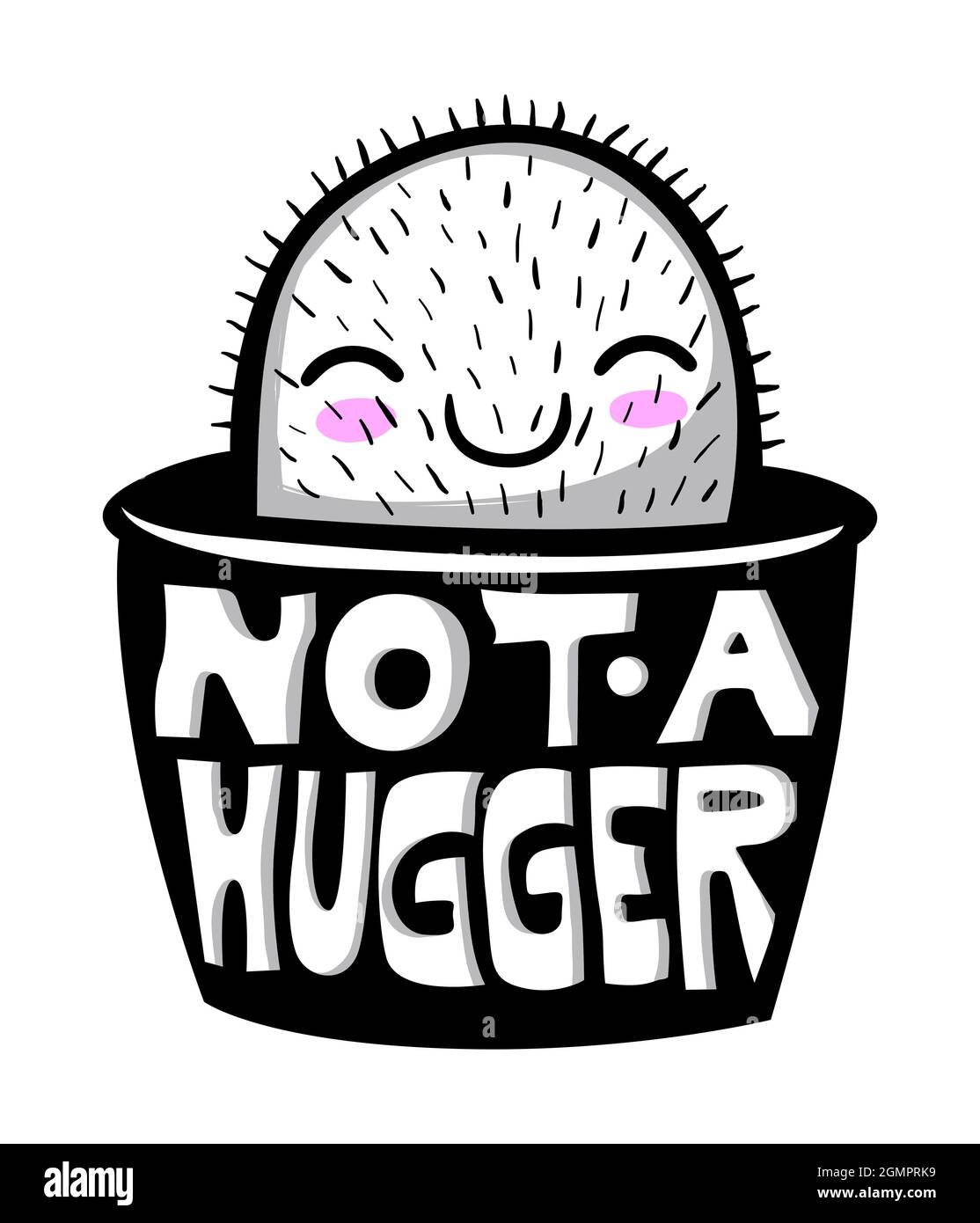 Cactus mignon dans un pot avec le message pas un hugger Banque D'Images