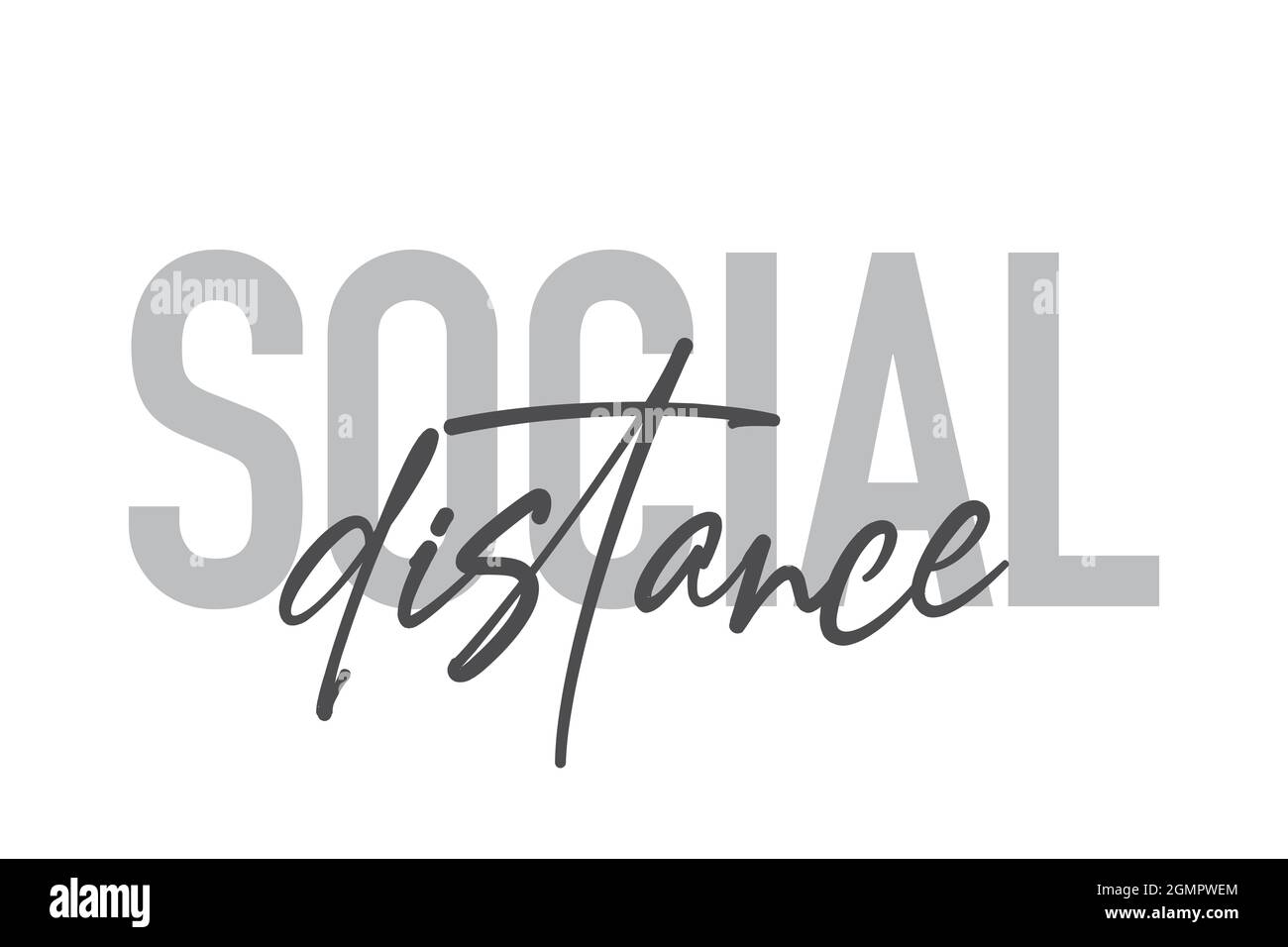 Conception typographique moderne, simple et minimaliste d'une « distance sociale » en tons de gris. Art vectoriel graphique cool, urbain, tendance et ludique Banque D'Images