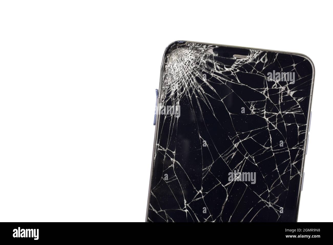 Gros plan du smartphone Wreck isolé sur fond blanc avec masque de découpe Banque D'Images