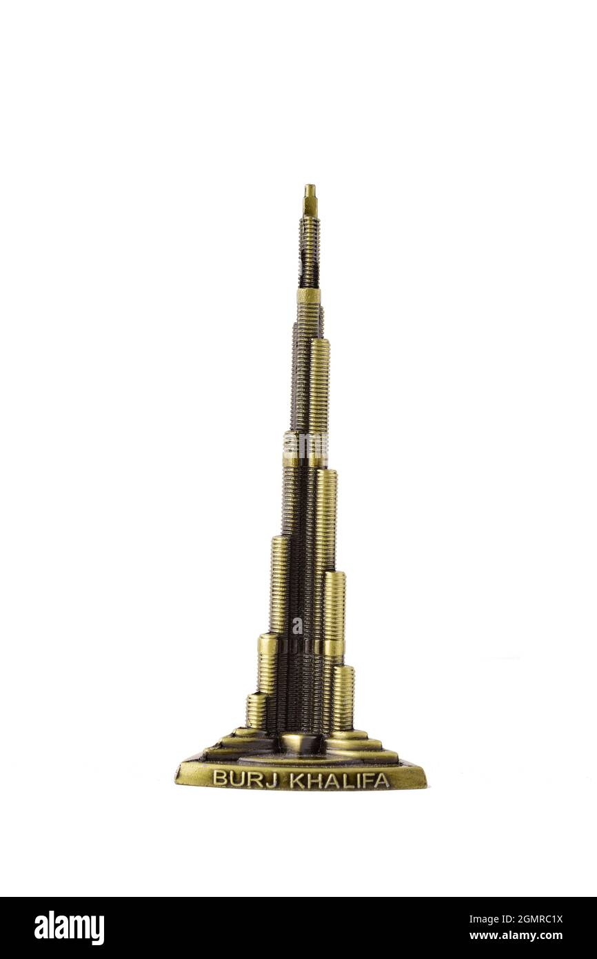 Miniature de Burj Khalifa isolée sur fond blanc avec chemin de coupure Banque D'Images