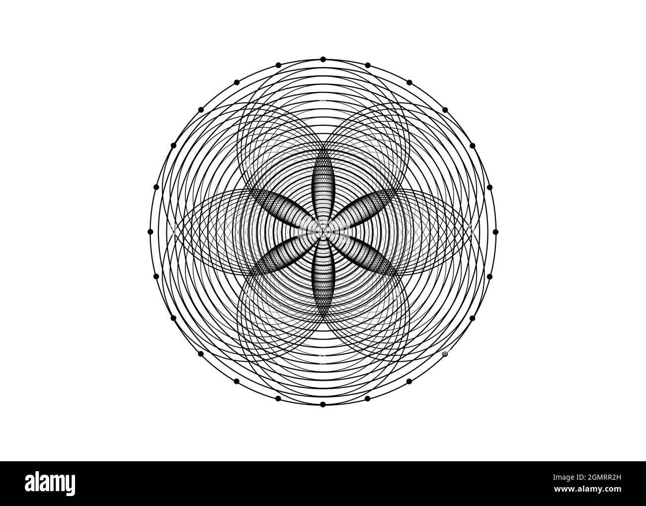 Symbole de la graine de vie géométrie sacrée. Logo icône Mandala mystique géométrique de la fleur ésotérique alchimie de la vie. Cercles noirs entrelacés, vecteur lotus Illustration de Vecteur
