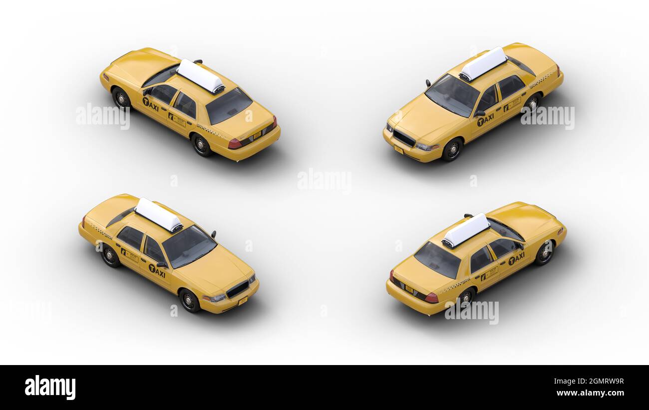 Rendu 3D isométrique de la cabine jaune américaine la plus célèbre. (#taxi, #taxi jaune, #taxi service#) Banque D'Images