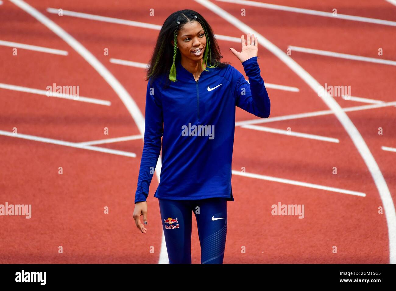 Vashti Cunningham (Etats-Unis) lors de la 46e Prefontaine Classic, samedi 21 août 2021, à Eugene, Ore. (Dylan Stewart/image du sport) Banque D'Images