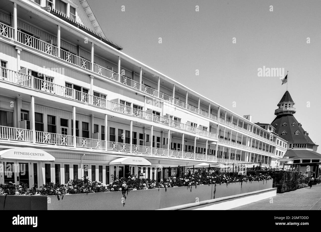 L'hôtel Del Coronado avec le passé illustre conserve l'architecture emblématique de style Queen Anne avec des tourelles rouges depuis 1888 à Coronado, San Diego, CA, Banque D'Images
