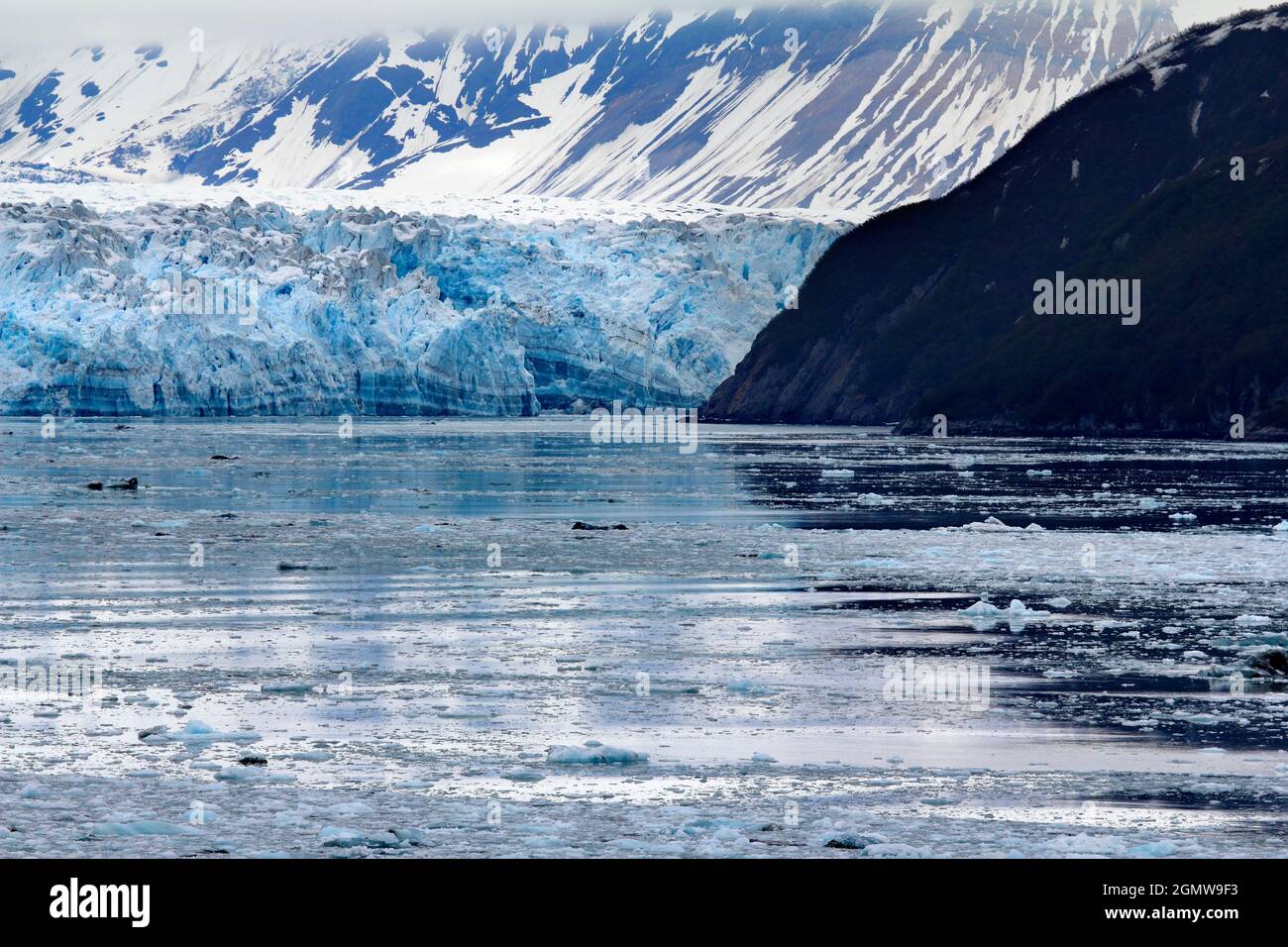 Le glacier Hubbard est situé dans l'est de l'Alaska et fait partie du Yukon, au Canada, et porte le nom de Gardiner Hubbard. C'est une vue privilégiée pour toutes les excursions cr Banque D'Images