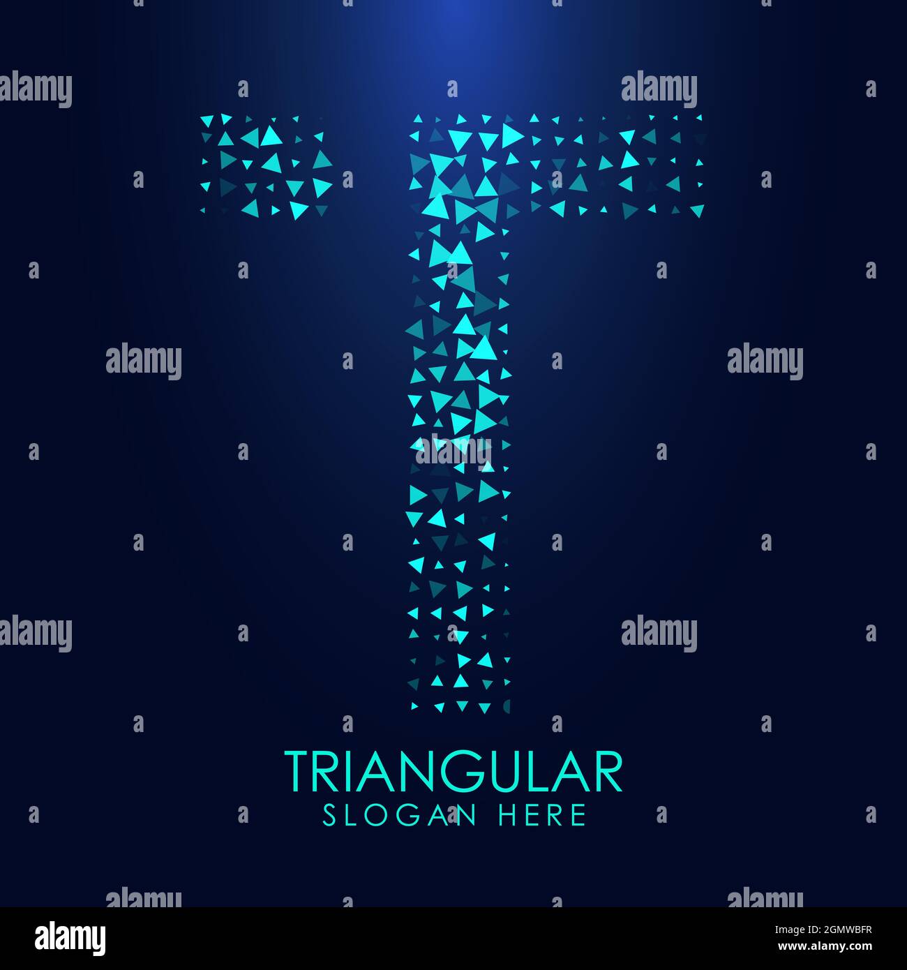 Lettre T triangulaire futuriste en demi-ton. Illustration de lettre isolée sur fond sombre. Illustration de Vecteur