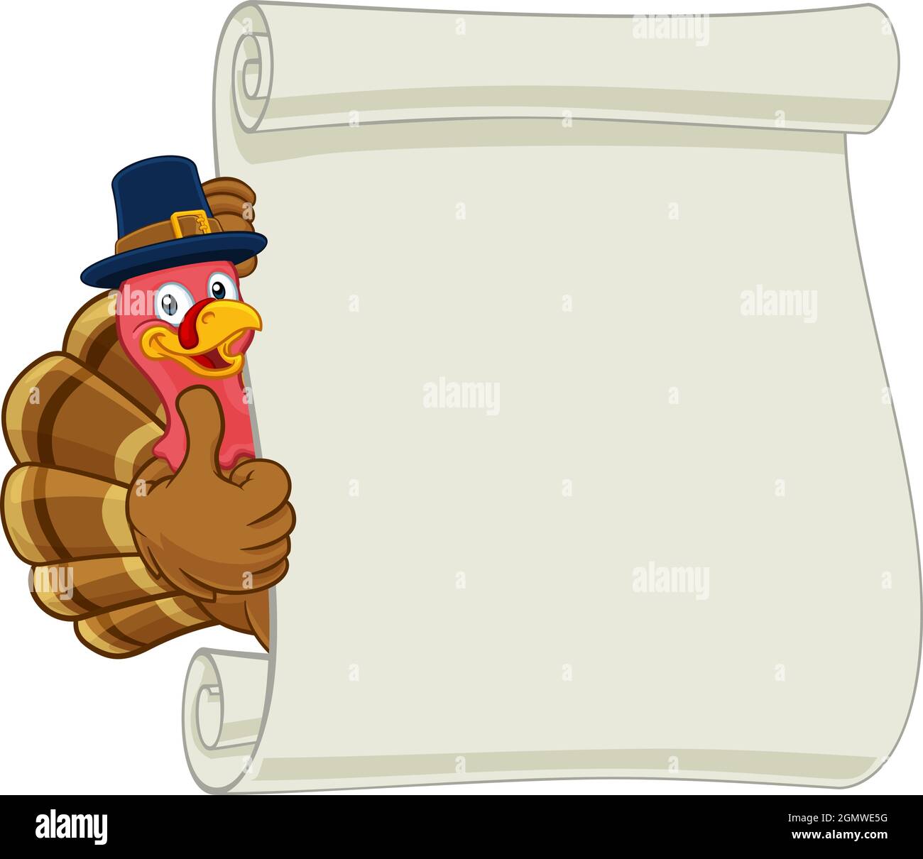 Turkey Pilgrim Hat Thanksgiving Cartoon Scroll Illustration de Vecteur