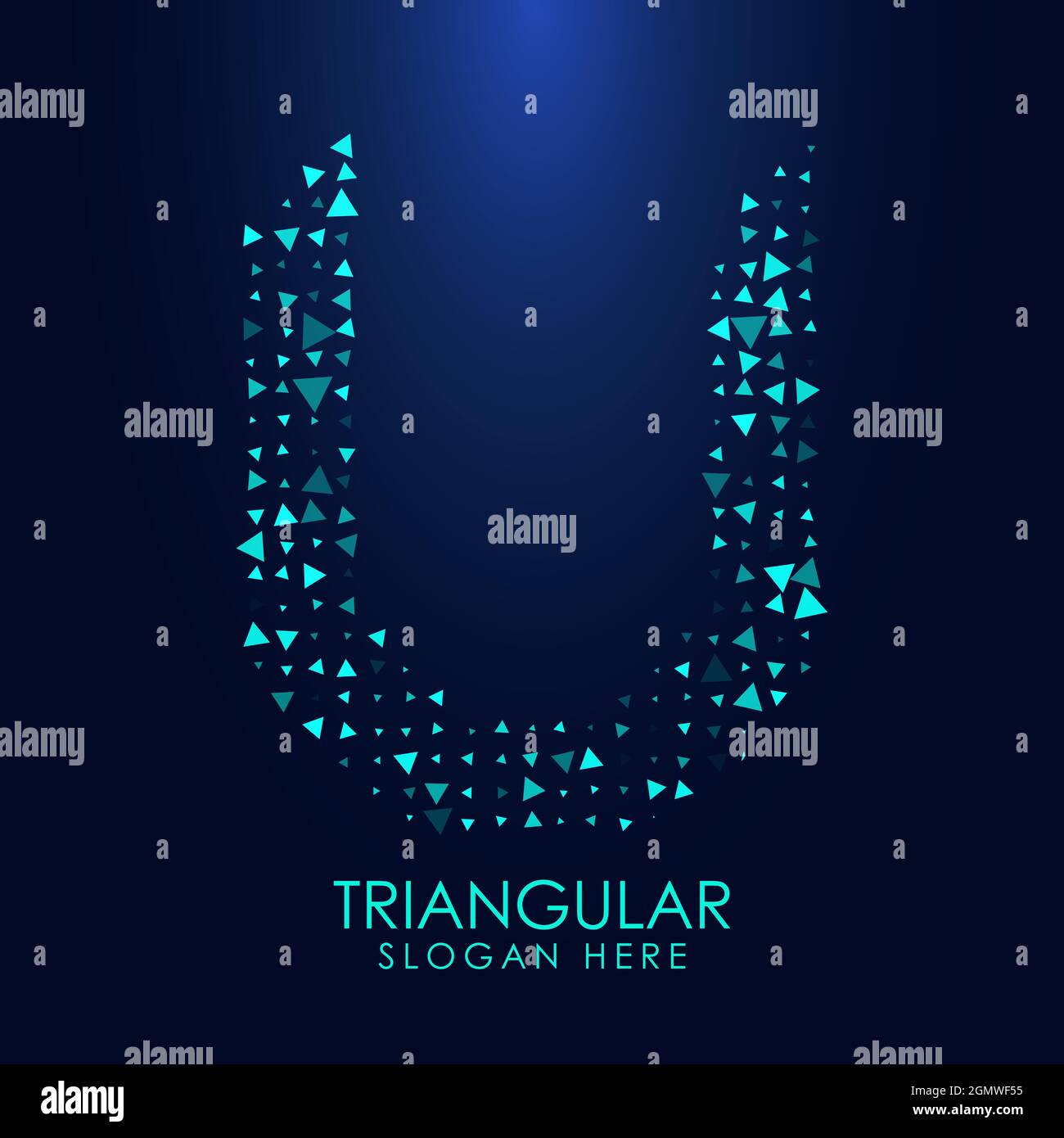 Lettre U triangulaire futuriste en demi-ton. Illustration de lettre isolée sur fond sombre. Illustration de Vecteur