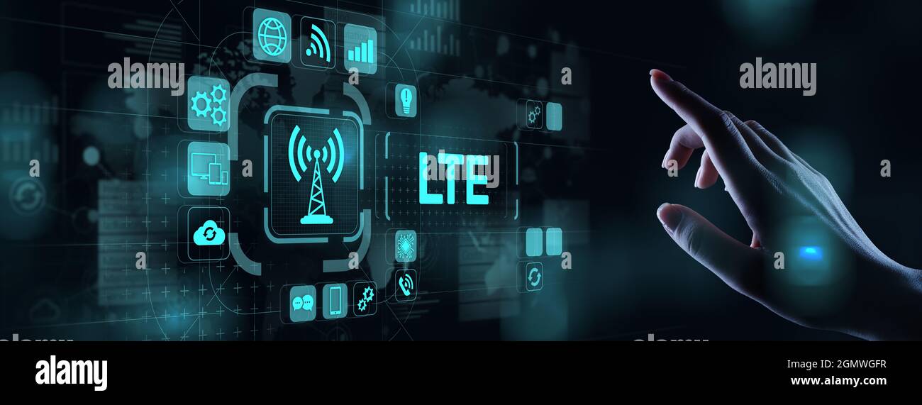 Bande LTE, internet mobile et la technologie des télécommunications concept sur un écran virtuel Banque D'Images